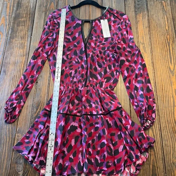 Karina Grimaldi Titti Print Mini Leather Trim Dress NWT XS - Picture 4 of 7